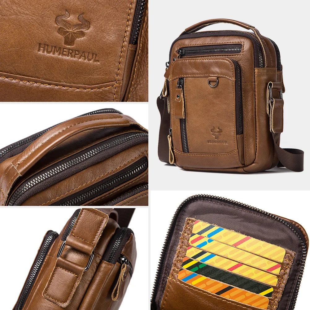 Сумка-мессенджер HUMERPAUL мужская из 100% натуральной кожи маленький чемоданчик