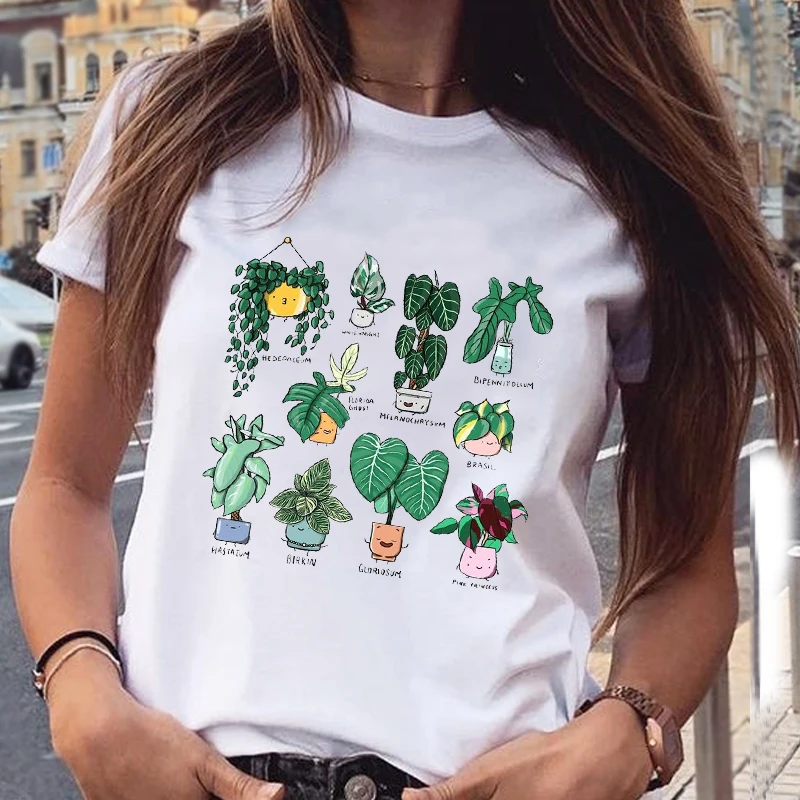 

Women Lovely Printing Plant Cartoon Short Sleeve Spring Summer Fashion Aesthetic Print Sweet Clothes Tops Tees Tshirt T-Shirt