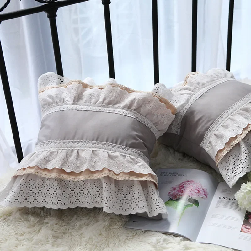 

Luxury European Lace ruffle cushion cover Quality cotton sofa pillow cover cake layers princess elegant bedding pillow case sale