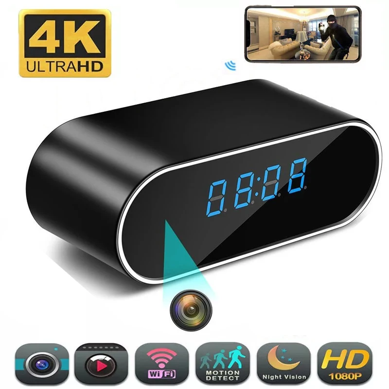 

4K 1080P HD Часы камера беспроводная WIFI микро камера ИК ночной режим будильник видеокамера Цифровые часы поддержка скрытой TF карты