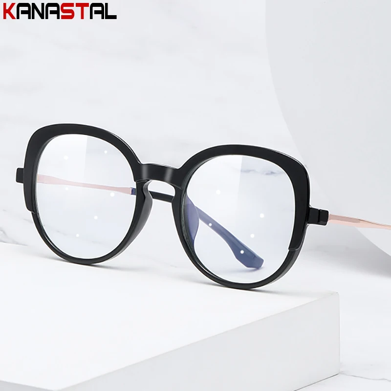 

New Women Blue Light Blocking Glasses Trend TR90 Metal Cat Eyes Eyeglasses Frame Anti Ray Optical Spectacle Flat Mirror Eyewear