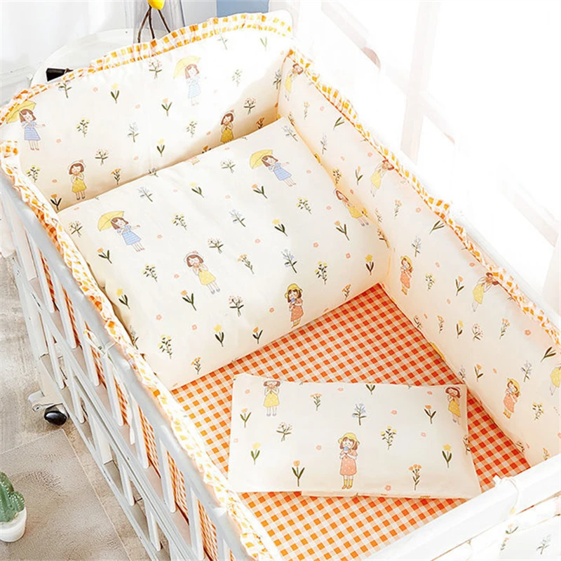 5 Pieces/Set Four Seasons Universal Cotton Breathable Crib Bed Surround Child Stitching Bed Anti-collision Bed Bumpers Sheet