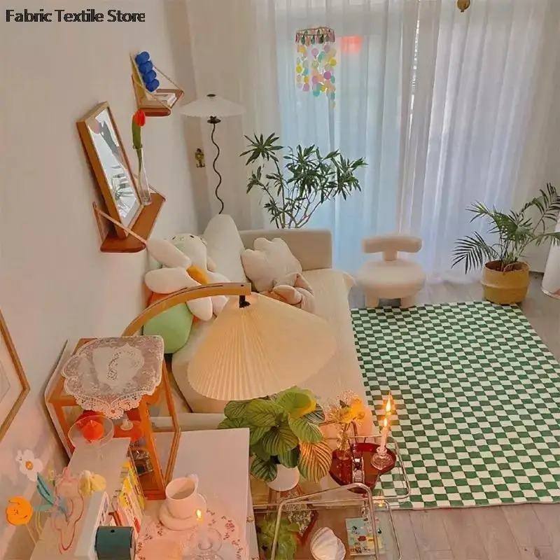 

Checkerboard Solid Color Carpets Large Area Rugs for Living Room Non-slip Green Floor Mat Soft Bedside Rug girl bedroom decor