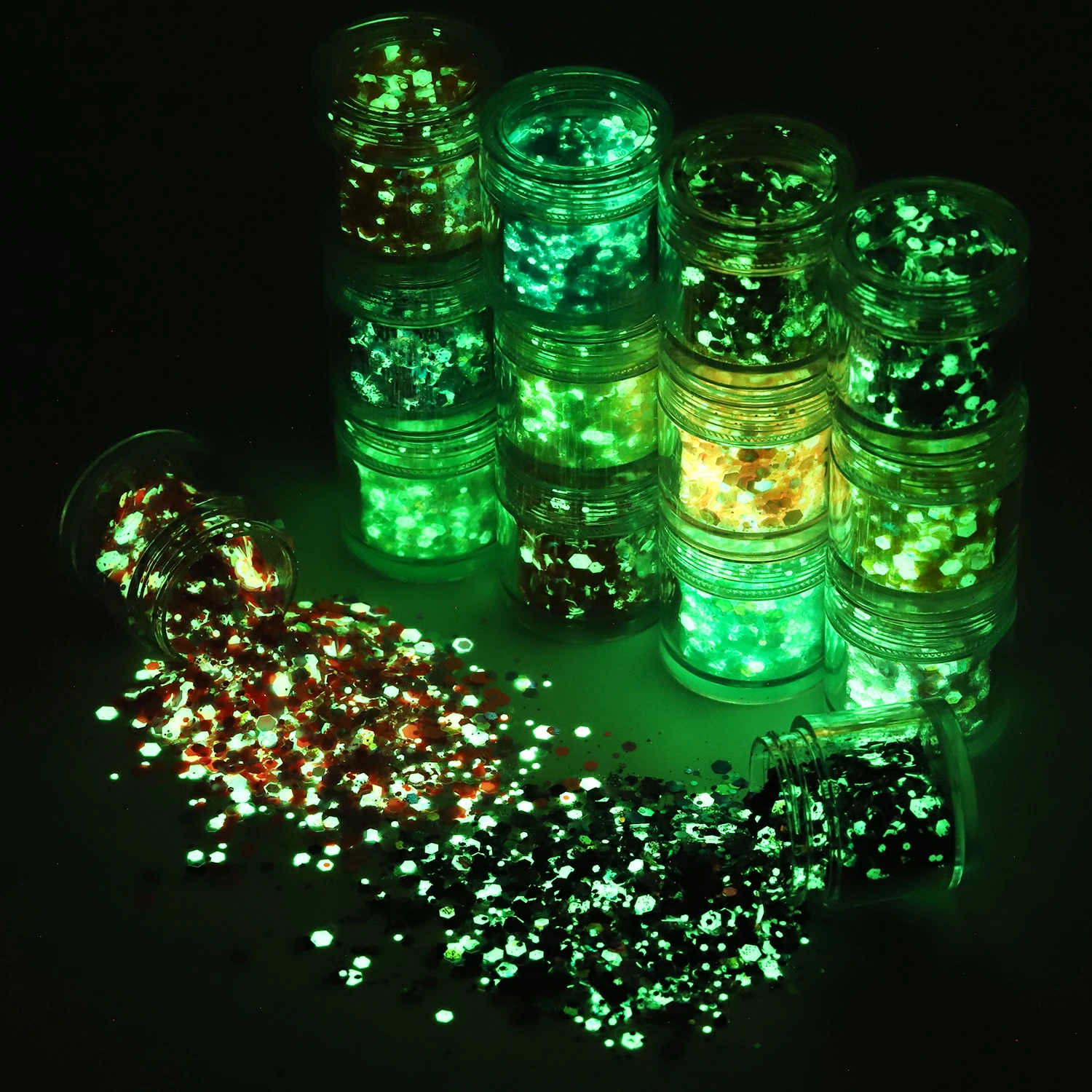 

10G Luminous Nail Glitter Sequins Neon Hexagon Glow In The Dark Fluorescent Nail Art Paillette Flakes Green 15Color Makeup Decor