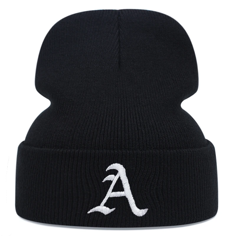 

Winter Alphabet Embroidery knitted Hat For Men Outdoor Casual Women Pullover Hat Warm Padded Adult Cotton Beanie Cap