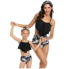 Семейные парные купальники, бикини 2022, купальники-танкини с оборками, Женский комплект бикини с высокой талией, купальный костюм для девочек