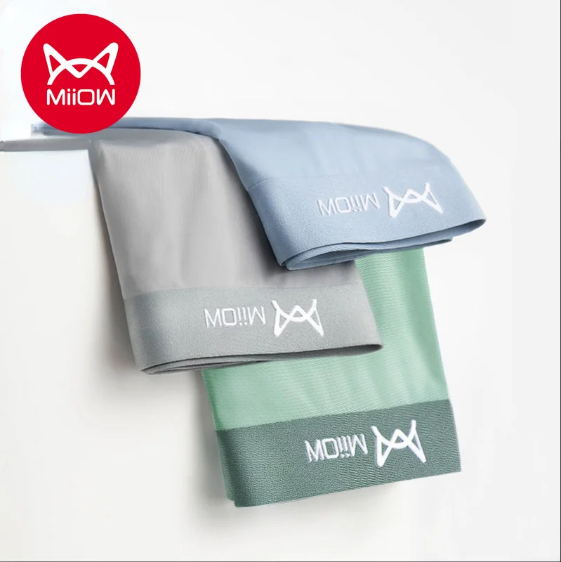 

3PCS MiiOW Men's Ice Silk Unmarked Flat-angle Panties Summer Ultra-thin Breathable Antibacterial Bottoms Boys Four-corner Shorts