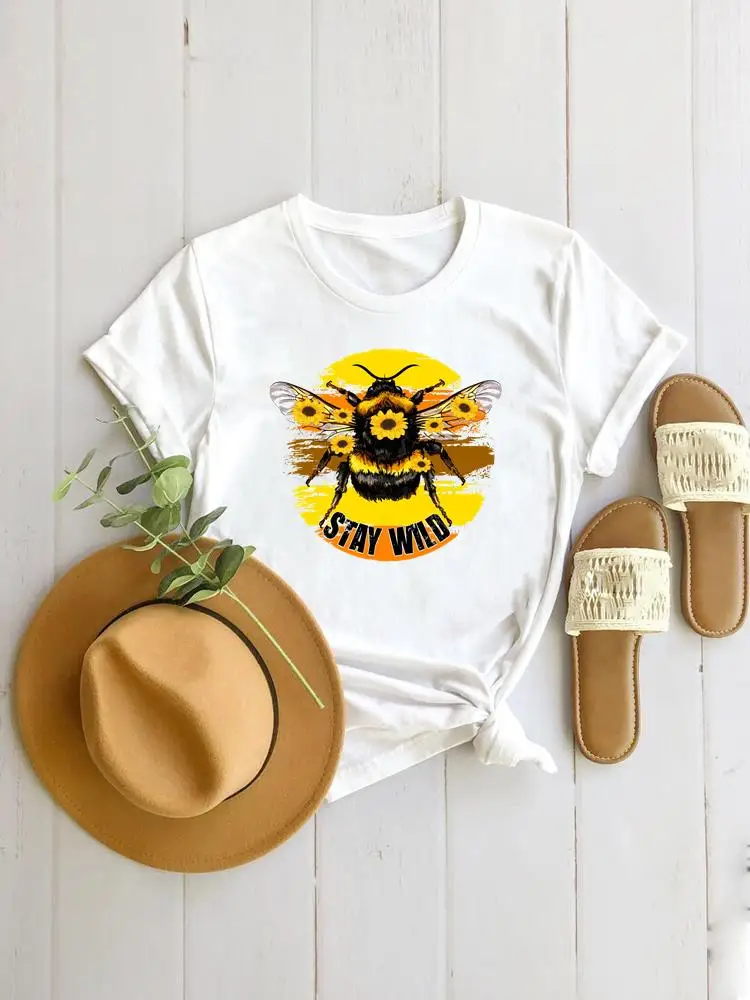 

Clothing T-shirts Women Short Sleeve Fashion Summer Bee Sweet Watercolor Trend 90s Graphic Tee Print Cartoon Shirt Female T Top