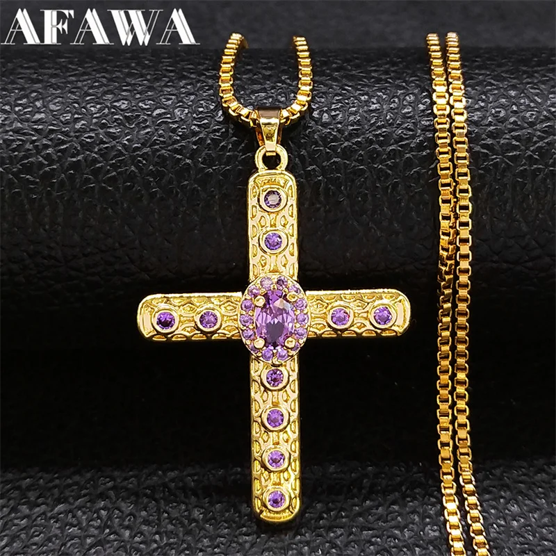 Ожерелье с крестом Христа Иисуса фиолетовое циркониевое ожерелье цепочка из