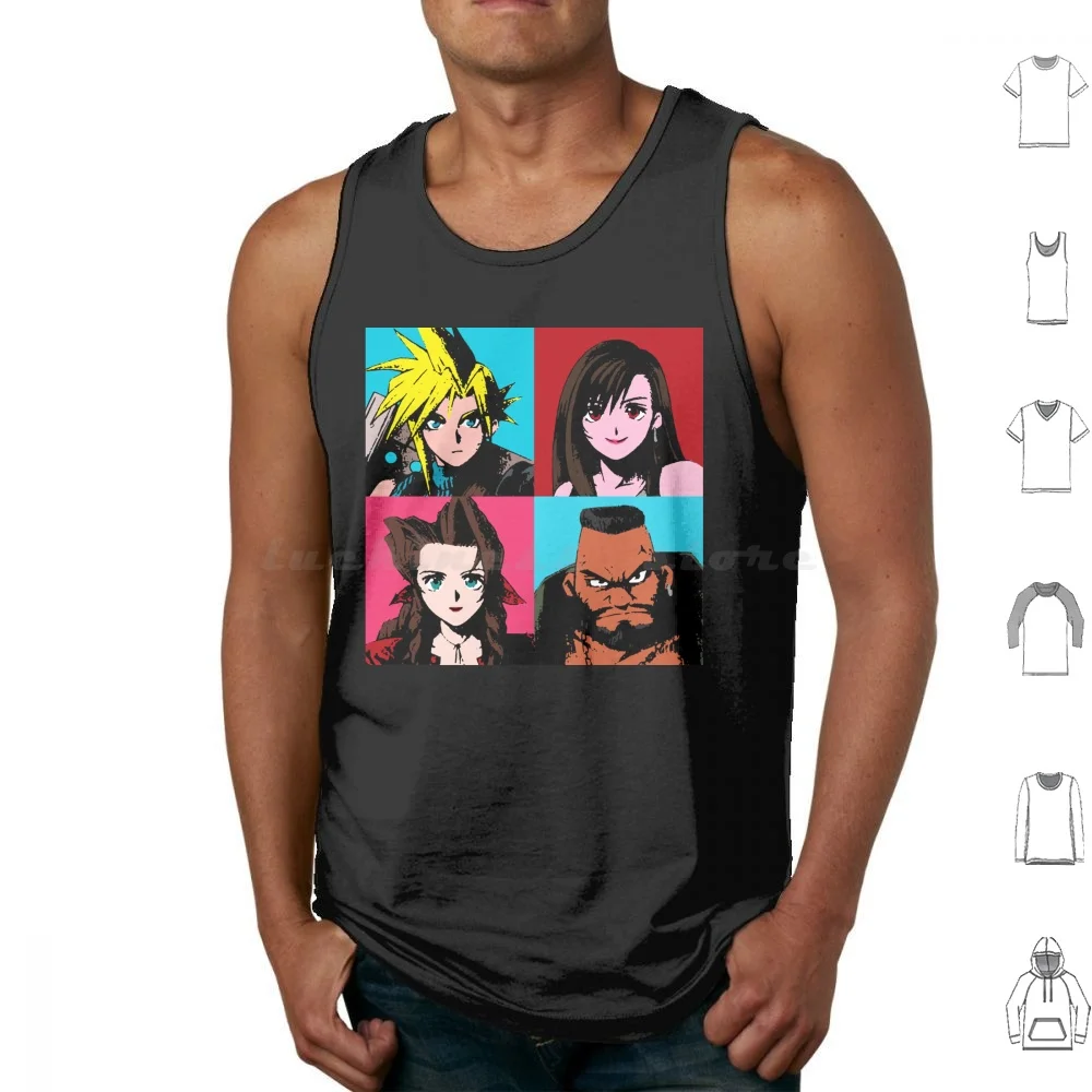 

Final Warhol Fantasy Tank Tops Vest Sleeveless Videogames Video Games Final Fantasy Cloud Barret Tifa Aerith Pop Portraid