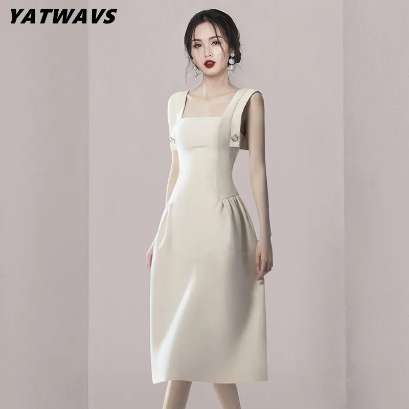 

Женское винтажное платье миди без рукавов, летнее модельное платье с квадратным вырезом, плиссированное платье-трапеция без рукавов