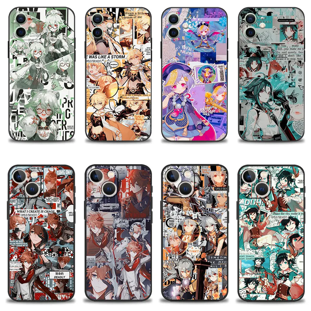 

Hot Anime Genshin Impact Etui Coque For Apple iPhone 8 Plus XR 13 Pro Max 12 11 X XS 14 7 5S SE2022 SE2 5 SE 6S 6 Case Case
