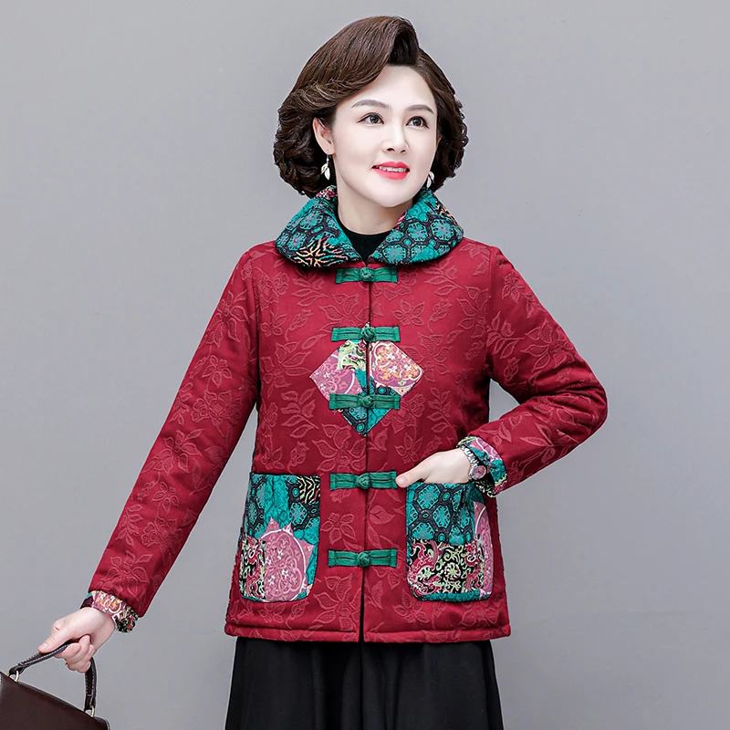 Women Chinese Style Cotton Coat Oriental Clothing Print Fashion Tops Elegant Winter Suit Jackets