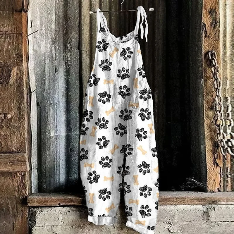 Женский Свободный Повседневный комбинезон в стиле ретро с 3D принтом лапы щенка