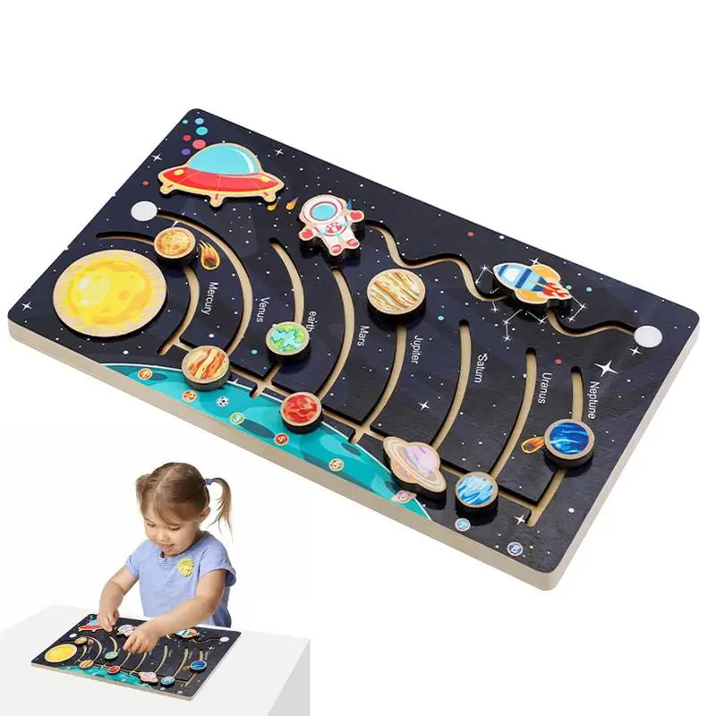 

Solar System Board Wooden Solar System Model Outer Space Themed Educational Puzzle Game Toy Set Creative Kids School Learning