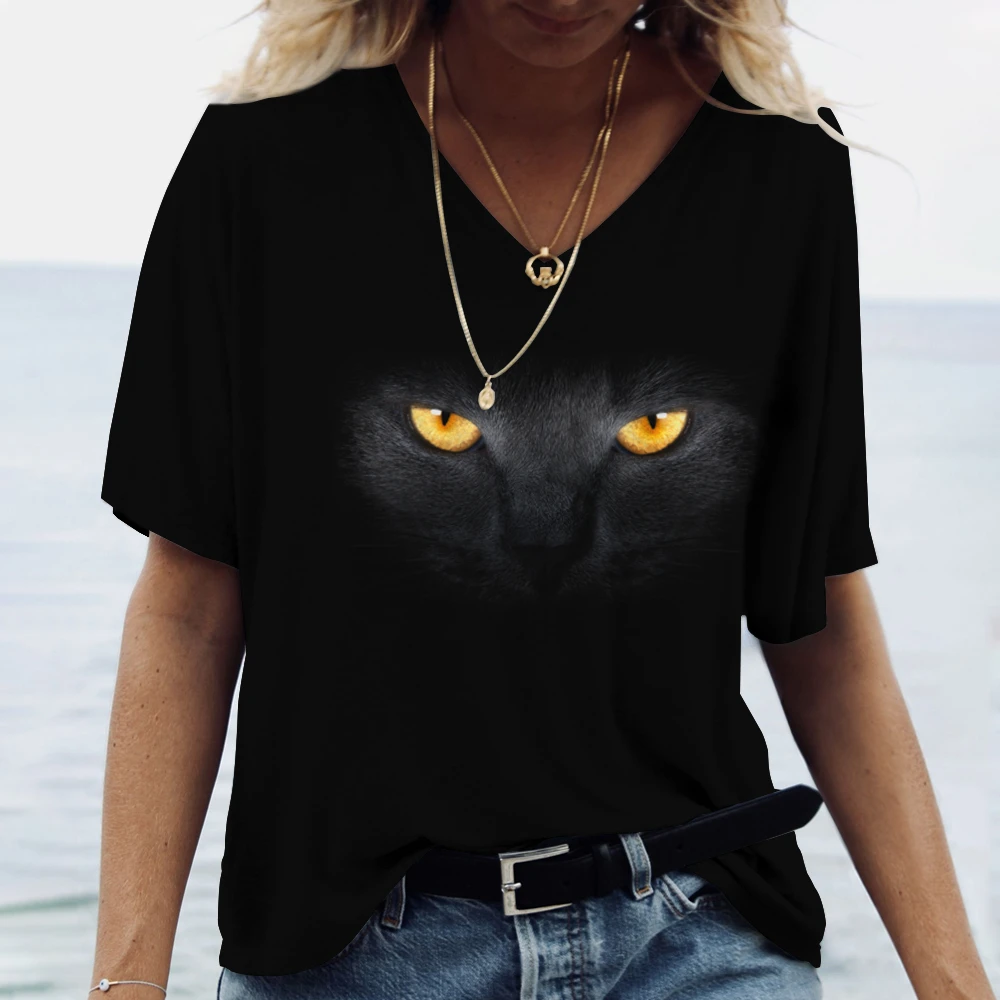 Купи Woman T-shirt Animal Cat 3d Print Y2k Cloths T-shirts Woman Clothing Fashion Ladeies 2022 Tops T Shirt Women Female Tee Eu Size за 148 рублей в магазине AliExpress