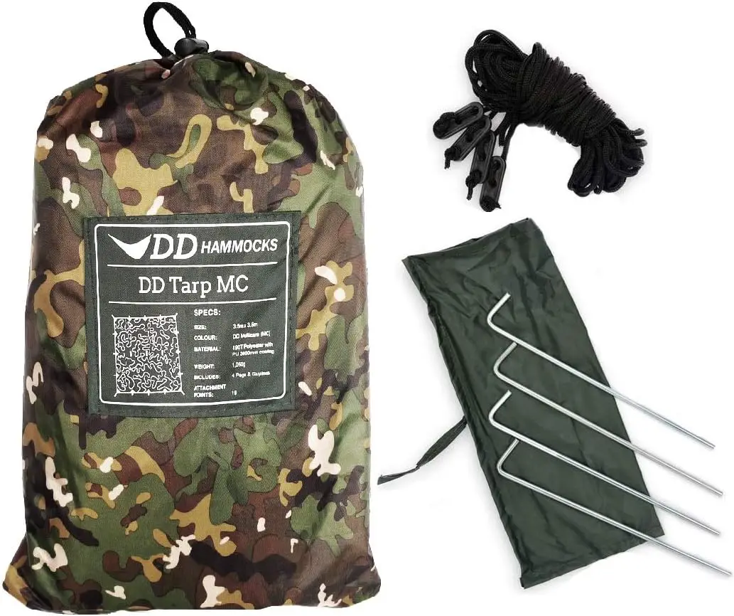 

Hammocks - DD Tarp 3.5 x 3.5 - (11.5ft x 11.5ft) - 100% Waterproof Lightweight & Multifunctional Large Camo Rainfly Tarp Te Alc