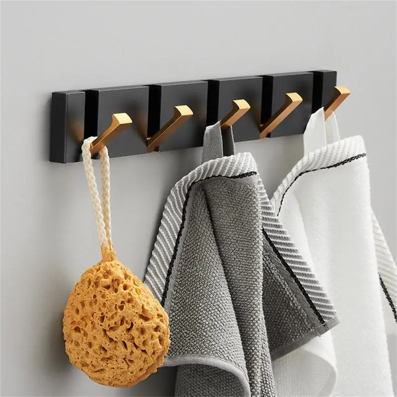 

Folding Towel Hanger 2ways Installation Wall Hooks Coat Clothes Holder for Bathroom Kitchen Bedroom Hallway, Black Gold
