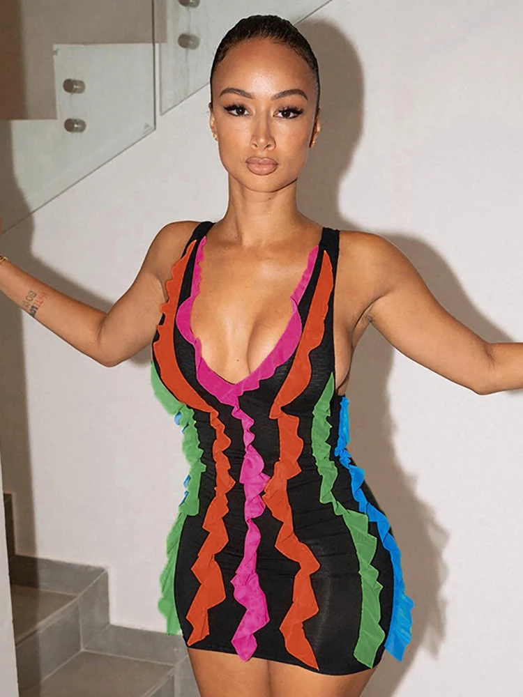 Simenual платье без рукавов с глубоким v-образным вырезом для женщин хипстерское