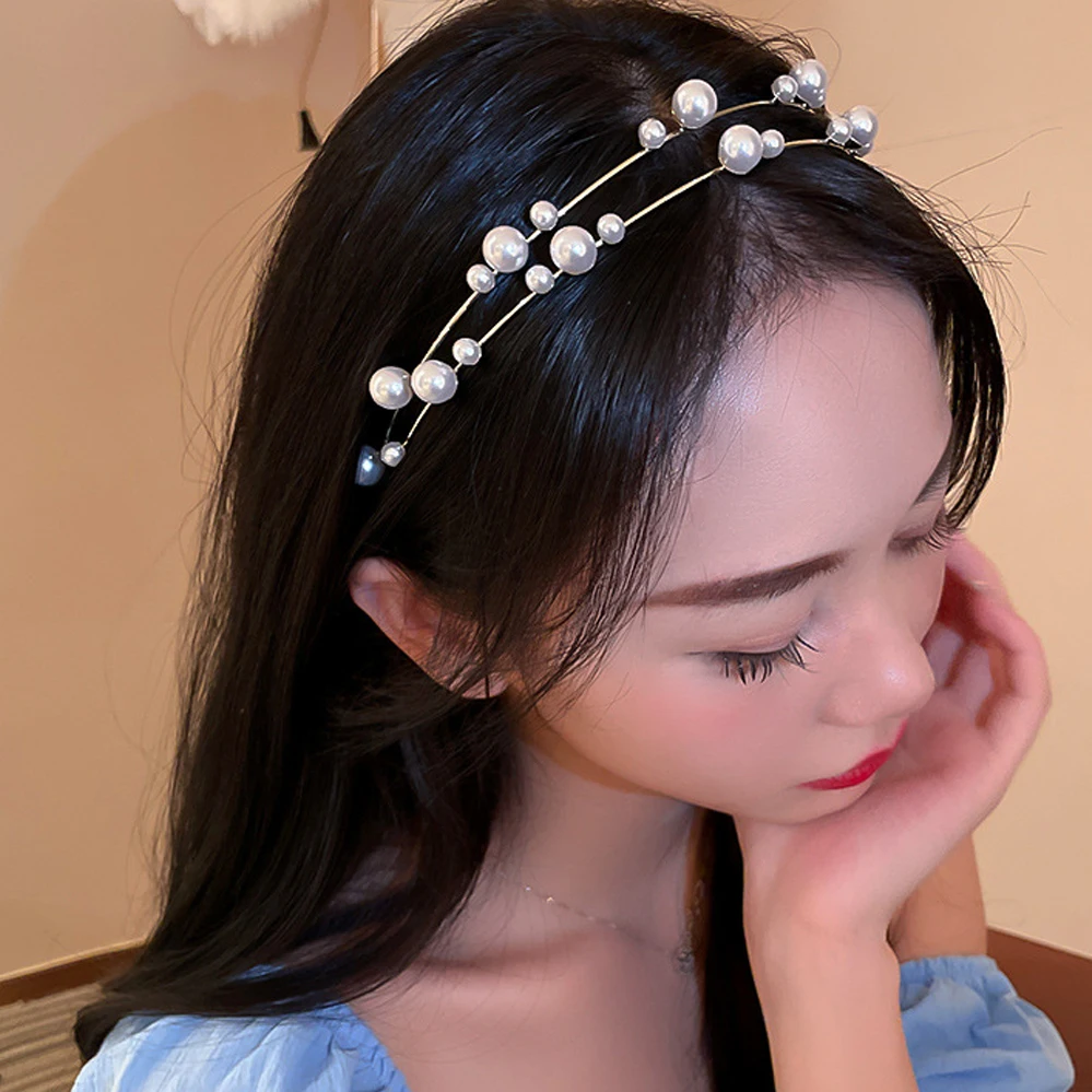 

New Simple Pearl Double-layer Hairband Ladies Sweet Headband Holder Jewelry Headband Ladies Elegant Fashionable Hair Accessories