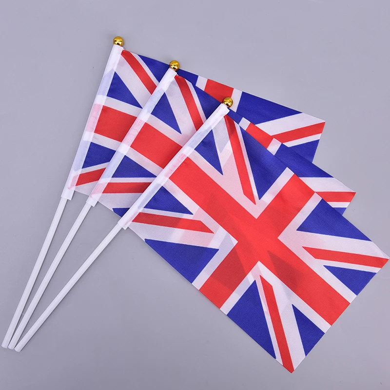 

10PCS Hand Held Wave Union Jack Flag Party Celebration Britain UK Banner + Pole