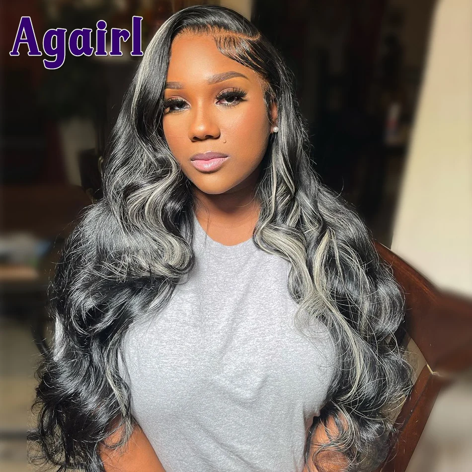 HD 360 Lace Frontal Wig Platinum Highlight 13X4 Body Wave Lace Front Wig Highlight Silver Grey 13X6 Human Hair Wigs for Women