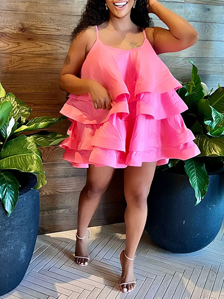 

Ruffles Sexy Tutu Cake Princess Sundresses Party Dress Spaghetti Strap Backless Summer Vestido African Black Cocktail Ball Gown