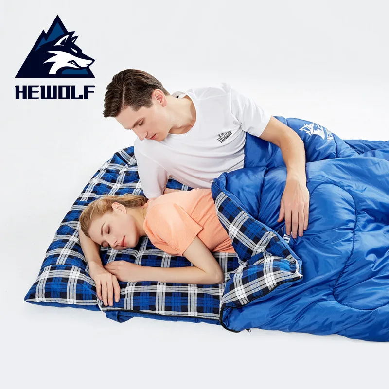 

Hewolf Outdoor Double Sleeping Bag Splicable Envelope Spring and Autumn Camping Hiking Portable cotton Sleeping Bags 2.2m*1.45m