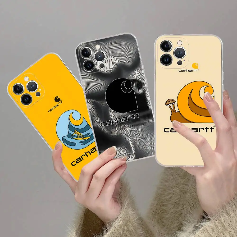 Фото Силиконовый чехол C-Carharttes LOGO TPU для iPhone 11 12 13 14 15 16 17 Pro Max, противоударный, прозрачный, с прозрачной задней панелью №4