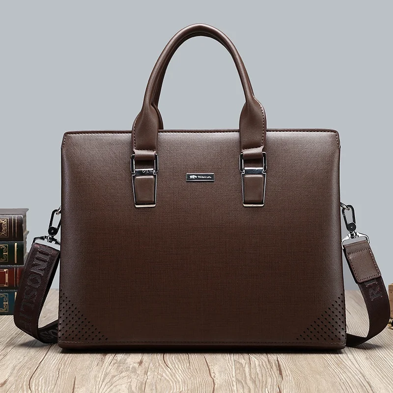 Luxury Genuine Leather Men's Briefcase Business Shoulder Messenger Bag Retro Large Capacity Handbag Office Laptop Bag For Male