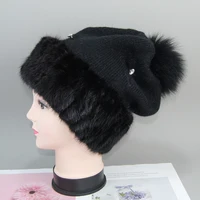 2022 Hot Sale Women Fashion Real Mink Fur Knitted Hats Female Knit Good Elastic Mink Fur Beanies Cap Winter Warm Natural Fur Hat