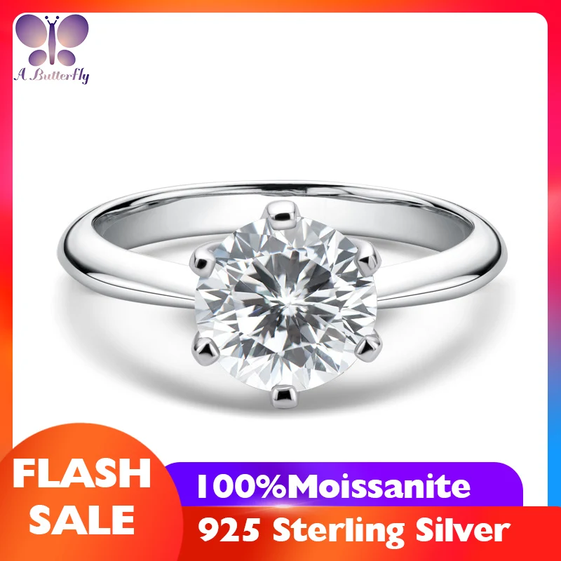 

100% 925 Sterling Silver Moissanite Ring 0.5-3.0 Ct Round Cut D Colour Very Shiny Engagement Wedding Ring High Quality Jewelry
