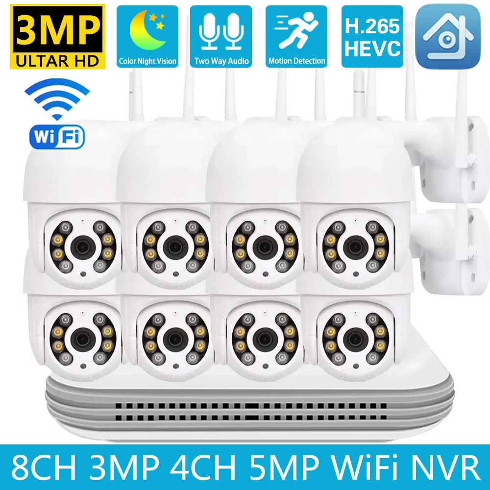 

H.265+ 3MP 5MP HD Wireless CCTV System Two Way Audio Waterproof PTZ WIFI IP Security Camera 8CH P2P NVR Video Surveillance Kit