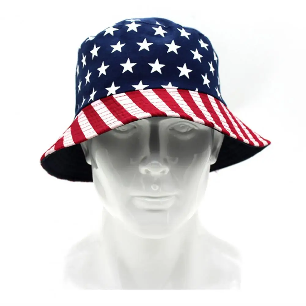 

Fashion Basin Hat Tight Stitching US Flag Pattern Independence Day Unisex Sun Hat Cotton Outdoor Hat Festive Supplies