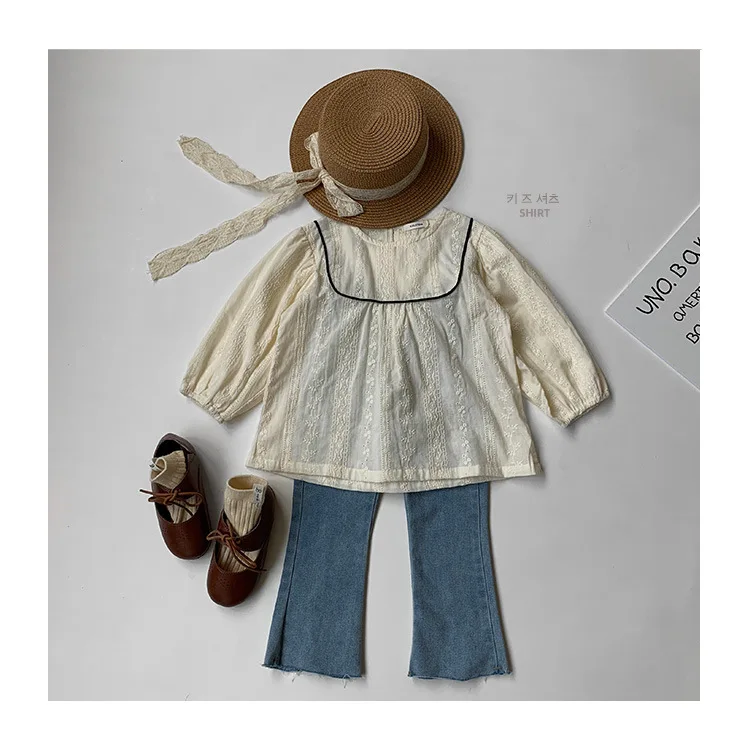 

Shirts Tees Tops Full Sleeve O-neck Collar Pullover Solid Regular Cotton New Fashion Casual Simple Cute Spring Autumn Girls Kids