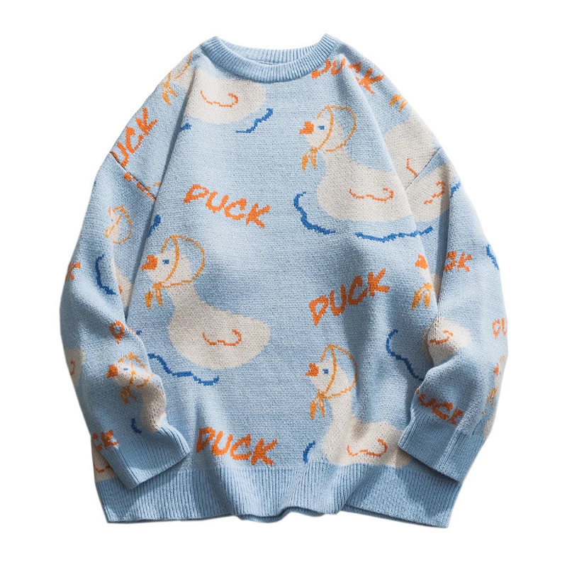 

Вязаный свитер в стиле Харадзюку для мужчин и женщин, пуловер с забавным рисунком утки и гуся, джемпер в японском стиле колледжа, Топ оверсай...