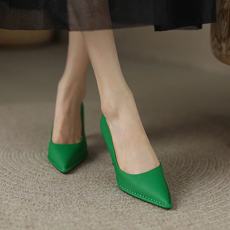 

French Green High-heeled Women's Pumps Pointed Toe Shallow 2022 Spring/Autumn Temperament OL Office Work Shoes Sapatos Femininos