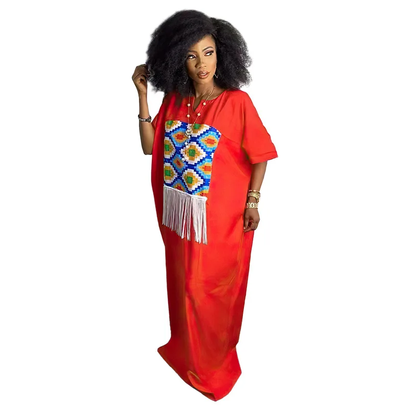 African Dresses for Women Summer Fashion African Women Short Sleeve Polyester Printing Long Dress Abaya Dress African Clothes