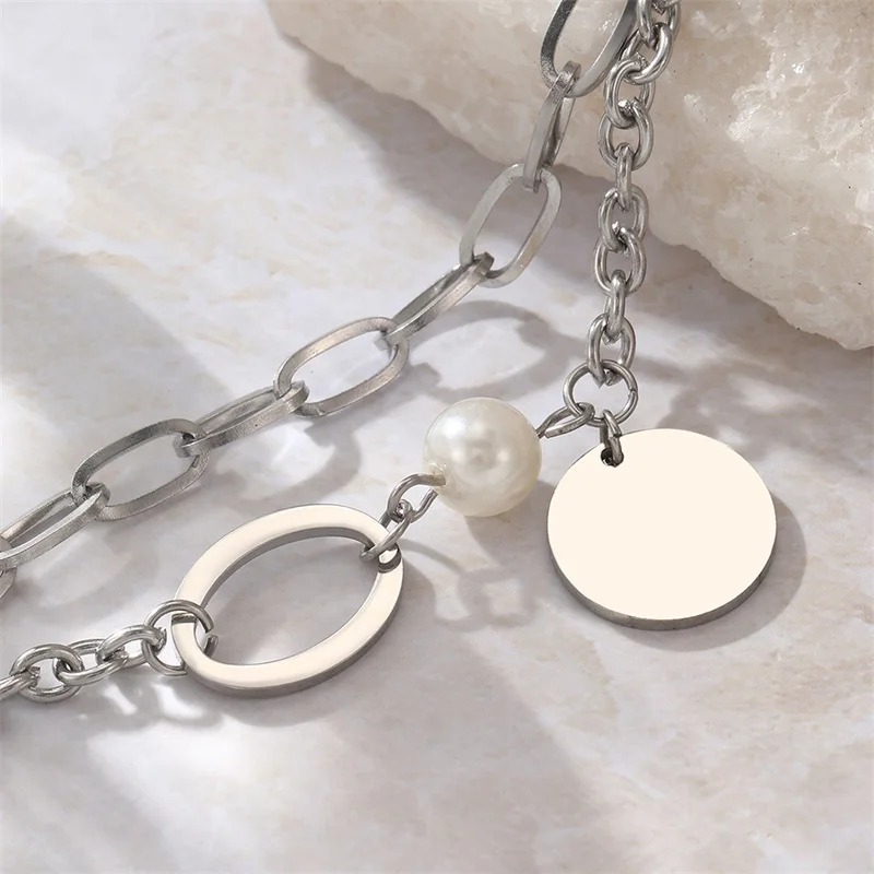 EILIECK браслет из нержавеющей стали 316L с круглым жемчугом для женщин модная