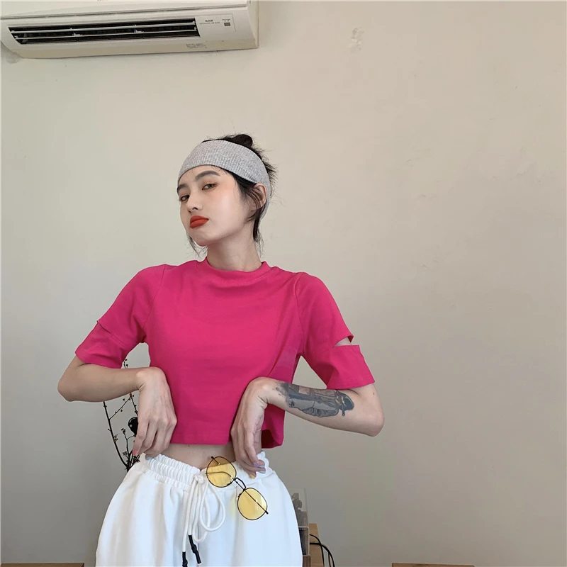 

5770 summer all-match design sense short sleeves hole design short sleeve t-shirt