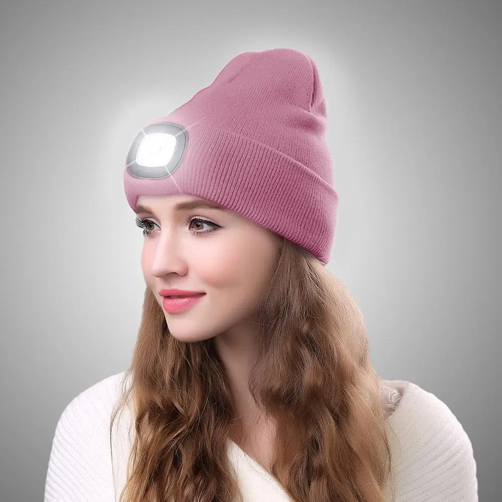 Трикотажная шапка со светодиодной подсветкой осенне-зимняя теплая эластичная