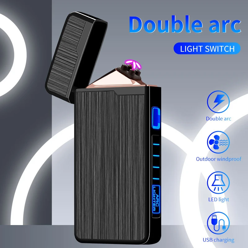 

New Plasma Dual ARC Windproof Flameless Lighter Men Electric Lighter USB Rechargeable Lighter For Gift Touch Sensor Lighter