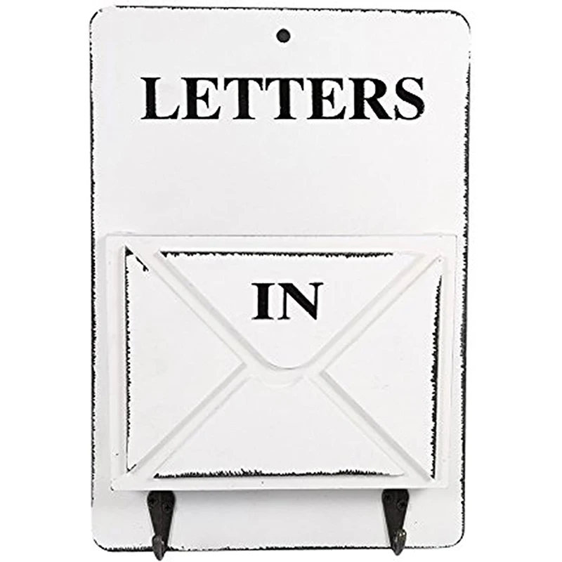 

Wooden Mail Box Letter Rack Wall Mounted Mail Sorter Storage Box Key Hooks Standing Holder
