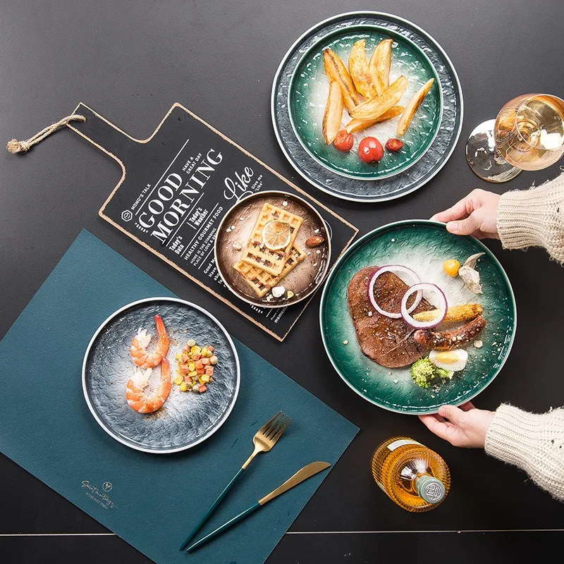 Керамический стейк в скандинавском стиле круглая плоская тарелка домашние