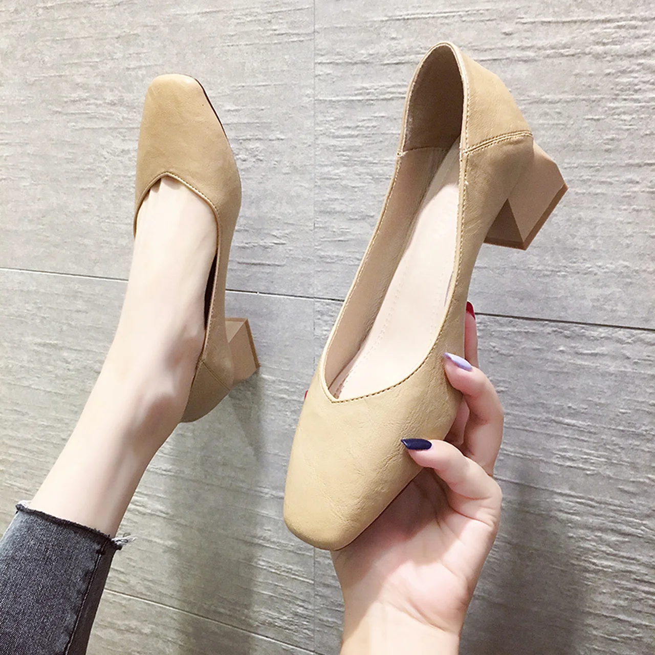 

Ladies high heels elegant and comfortable square toe leather single shoes 2022 autumn new office work shoes Zapatillas Mujer