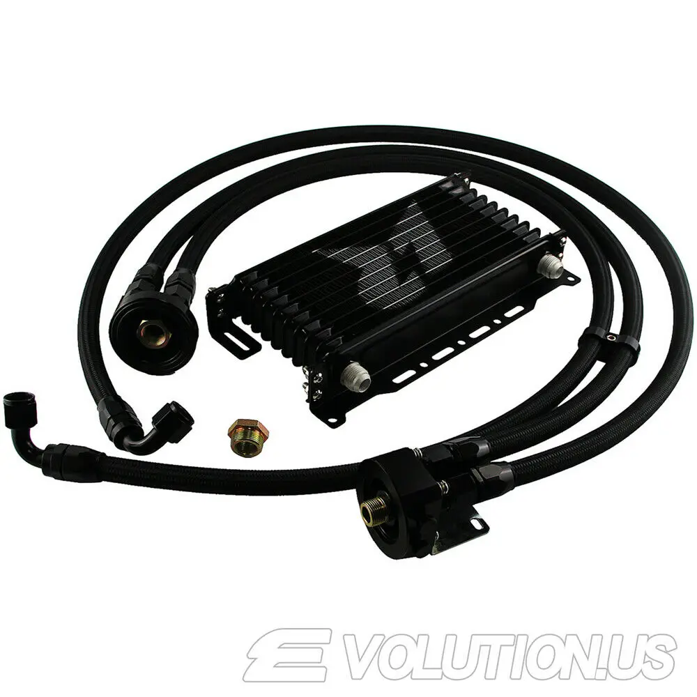 

Universal 13 Row AN10 Trust Oil Cooler with Bracket+ Oil Filter Relocation Adapter Hose Kit Black