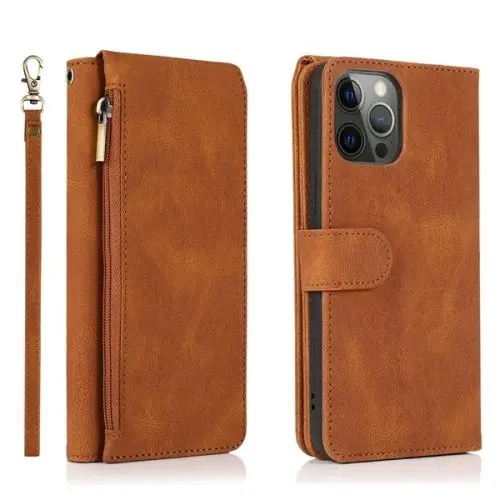 

Flip Leather Wallet Case Cover Imitation Cowhide Zipper Card Slot For iPhone 13 12 11 Pro Max XR XS MAX X 6 6S 7 8 Plus SE2020