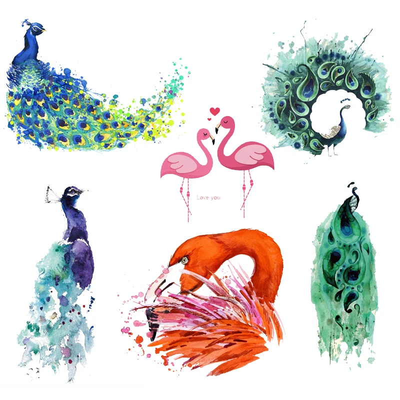 

Iron on Transfer Stripe Stickers on Clothes DIY Heat Applique Washable Application Thermo Stickers Ink Painting Animals Peacock