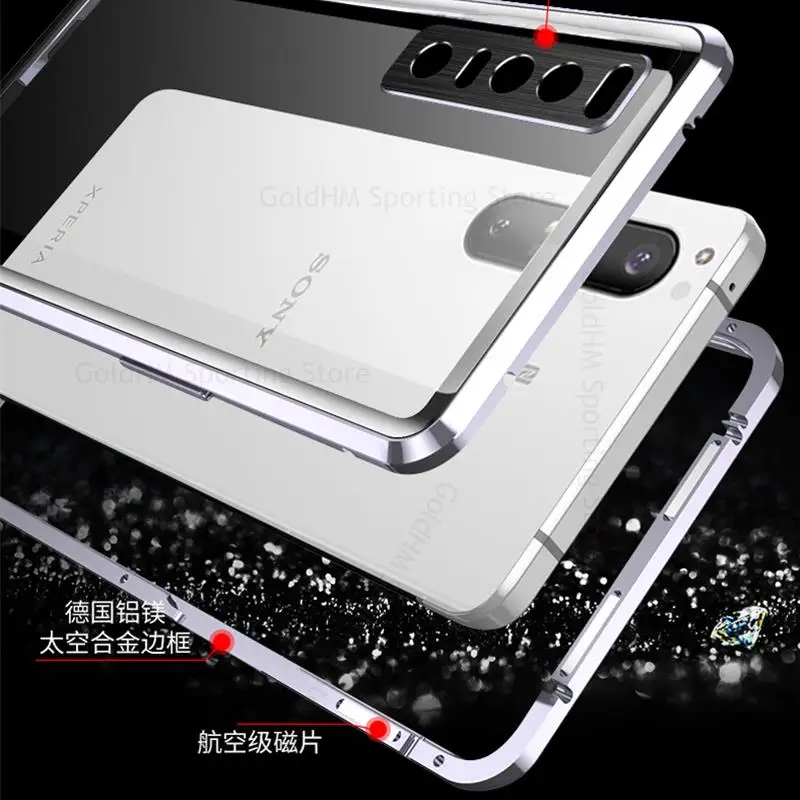For Sony Xperia Pro-I Tempered Glass Magnetic Adsorption Flip Phone Case For Xperia 5 1 10 III 360 Double Sided Protector Cover