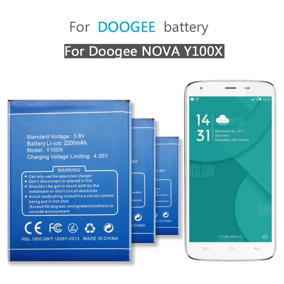 

Mobile Phone Battery For Doogee NOVA Y100X Replacement Battery 2200mAh